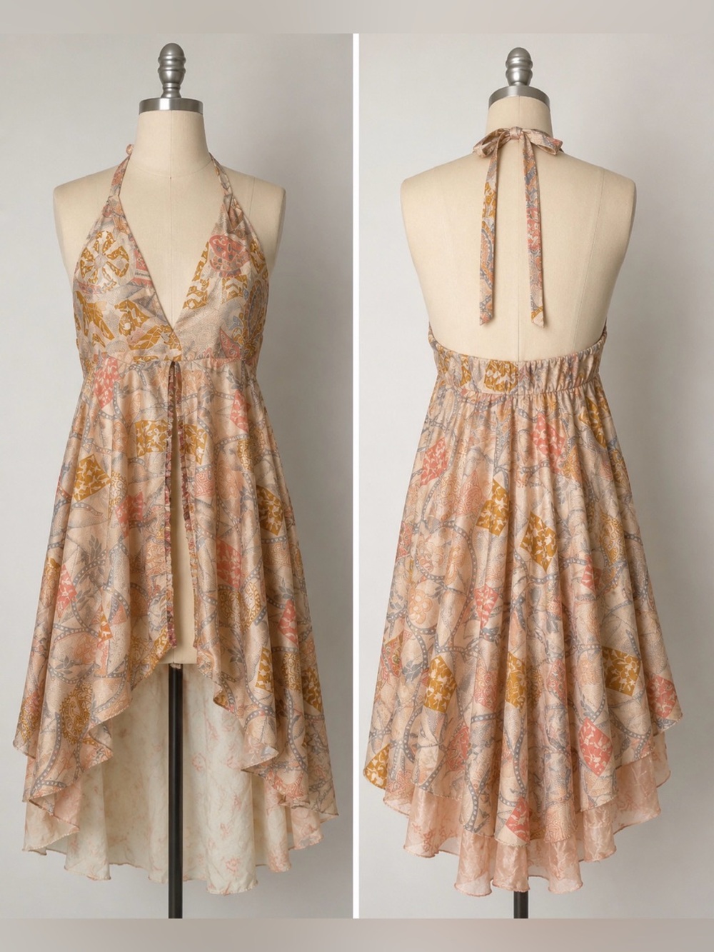 Raj Halter High-Low Dress in Blush, Mustard, and Coral